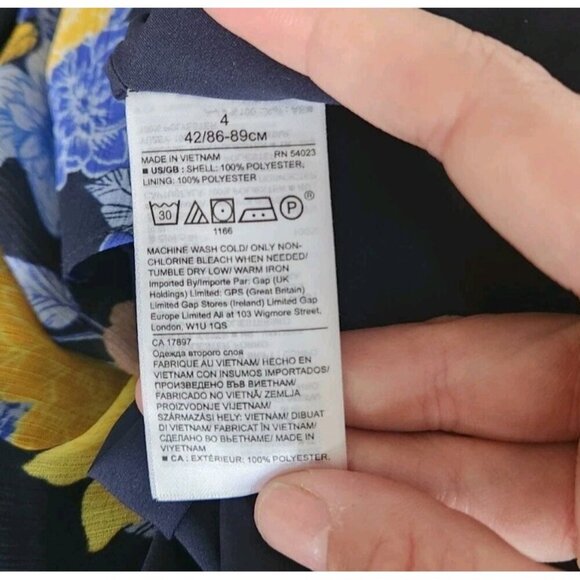 Banana Republic mini dress women's 4 blue yellow floral ruffle wrap V-neck flowy - Picture 9 of 9